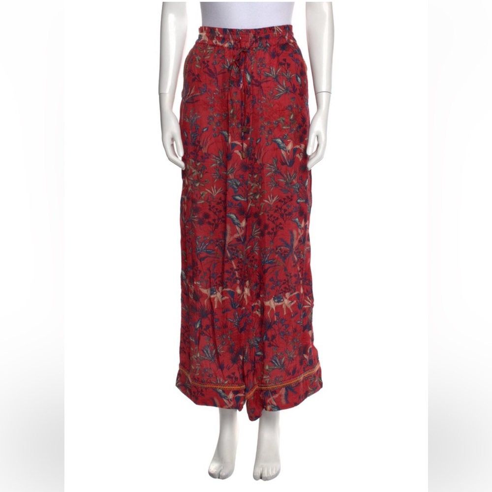Chufy Nile Tales Red Navy Floral Printed Wide Leg Pants L